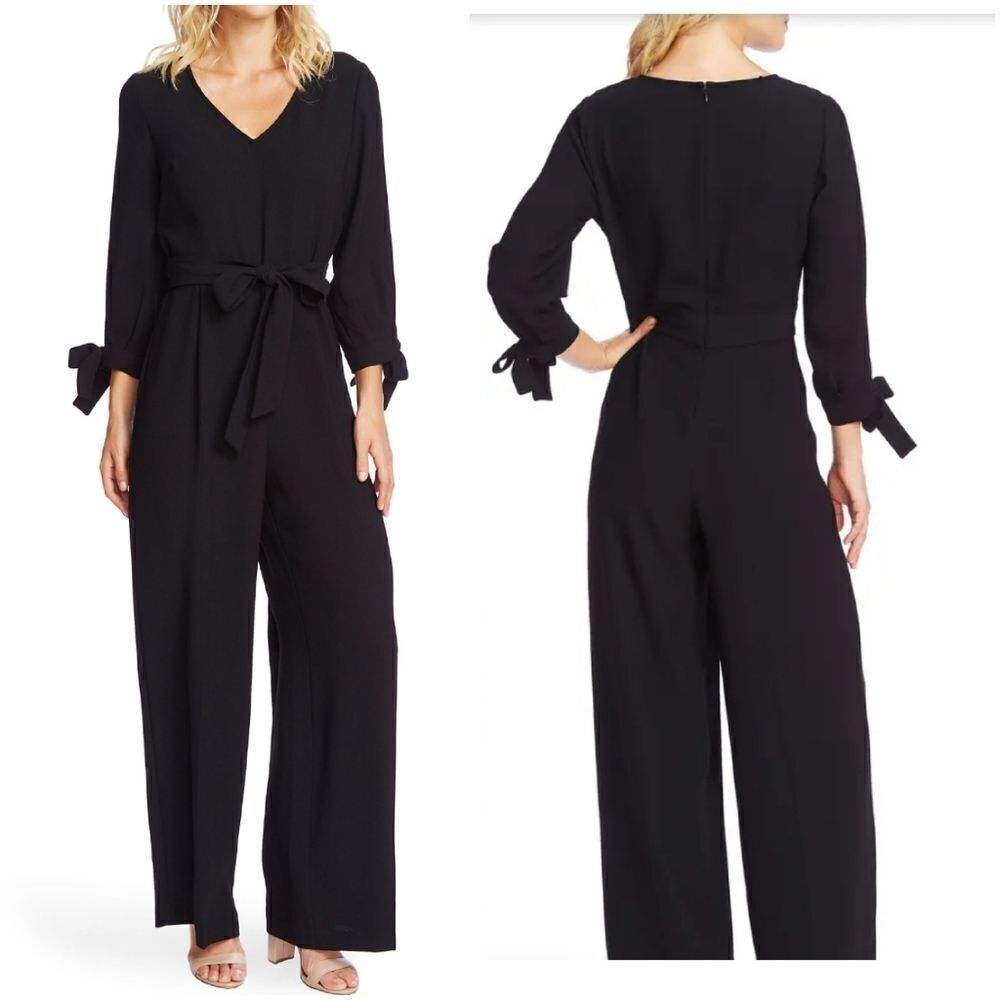 Cece Tie Sleeve Moss Crepe Jumpsuit